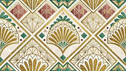 Art Deco Geometric Pattern Background, Gold Glitter Diamonds
