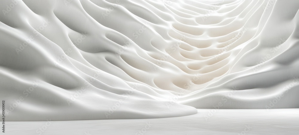 Poster abstract white textured wall background with flowing patterns and soft lighting in modern minimalism