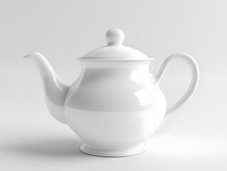 Elegant White Ceramic Teapot with Refined Design on Plain Background
