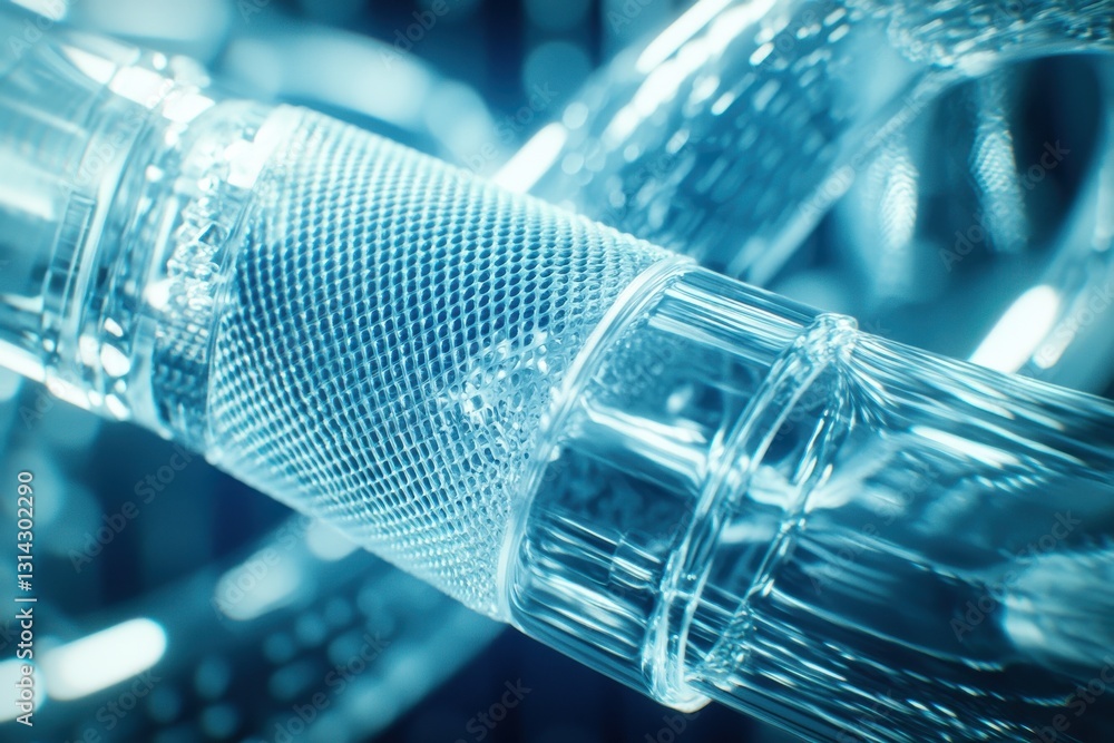 Poster a mesmerizing close-up of interconnected clear tubes with a textured surface, symbolizing modern tec