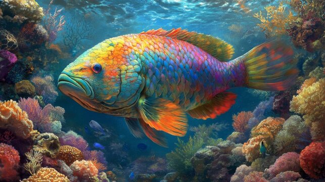 Vibrant Rainbow Fish in a Coral Reef Habitat