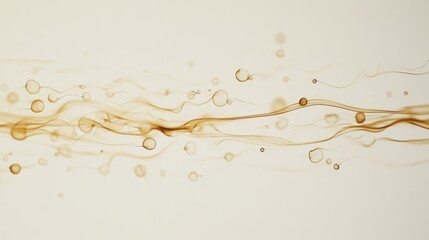 Delicate, swirling trails and droplets create an ethereal dance, evoking fluidity and harmony, set against a light cream backdrop.