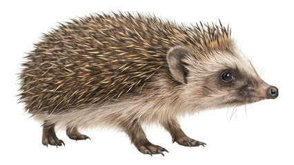 Obraz premium hedgehog, showcasing its spiky quills and small, curious eyes isolated transparent background