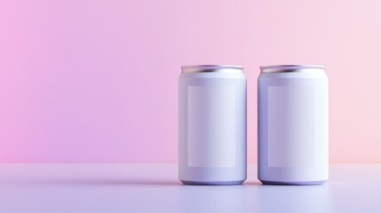 Two light purple aluminum beverage cans with blank labels