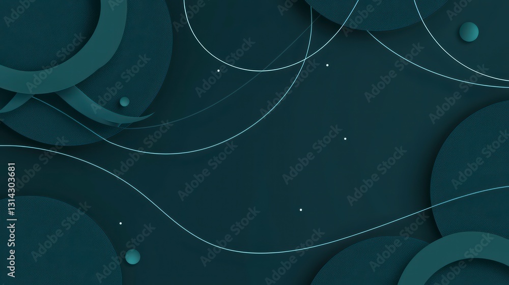 Poster abstract teal circular design: a captivating composition of overlapping teal circles and flowing lin