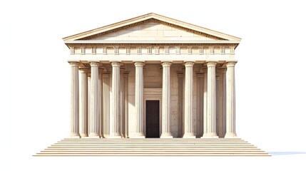 Obraz premium Magnificent Greek Ionic Temple with Graceful Symmetry and Ornate Facade Against White Background