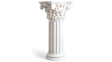 Elegant Corinthian Style Column with Intricate Floral Capitals on Clean White Background