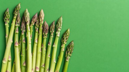 Green Asparagus on Green Background Flat Lay, High Angle, Food Photography Asparagus, Flatlay, Food Photography