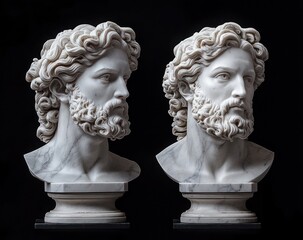 Obraz premium Marble Bust of Apollo Head Sculpture Isolated on Black Background Classic Greek Art
