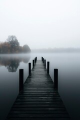 Naklejka premium Misty lake dock path