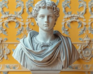 Elegant Modern Portrait of Stylish Man in Navy Suit with Antique Greek Bust