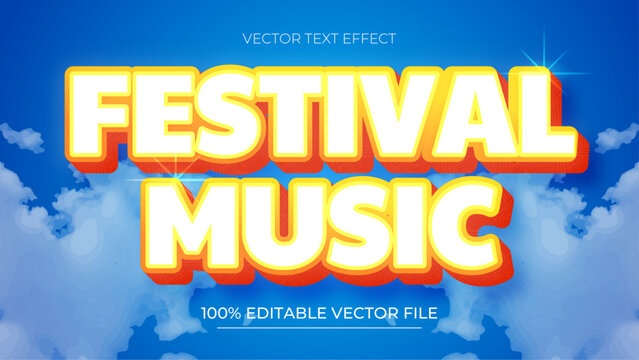 Festival Music cartoon style 3d text effect editable with blue sky and cloud background