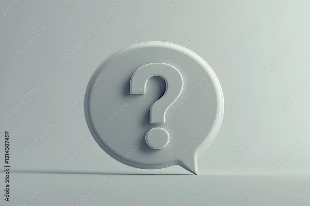 Poster minimalist gray notification symbol featuring a 3d question mark for help center and information gra