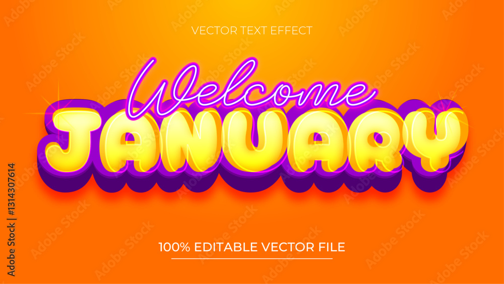 Poster welcome january text effect style editable text effect vector
