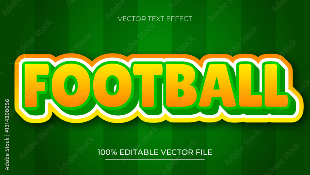 Poster editable text style effect football text orange and green gradient with field background