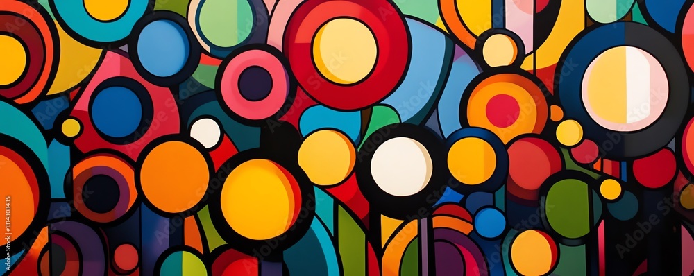 Aufkleber A colorful abstract composition of various circles and lines, interwoven to create a visually engaging and energetic pattern