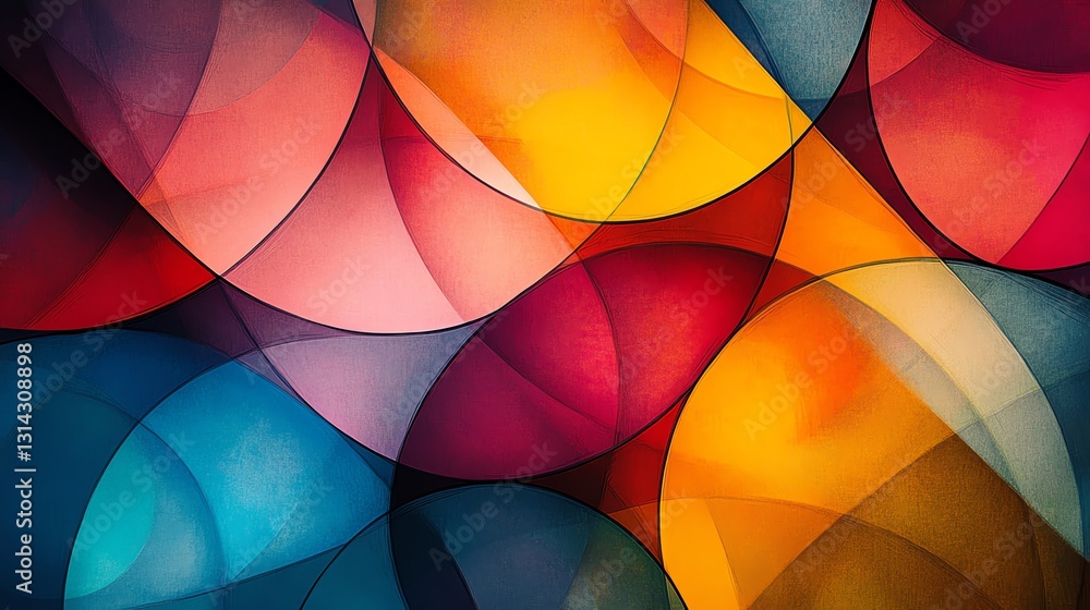 Poster A colorful abstract design with interconnected circles and lines, forming a captivating, visually engaging pattern full of vibrant hues and dynamic shapes