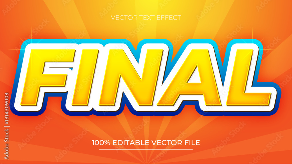Poster final 3d editable text effect vector template blue and orange style