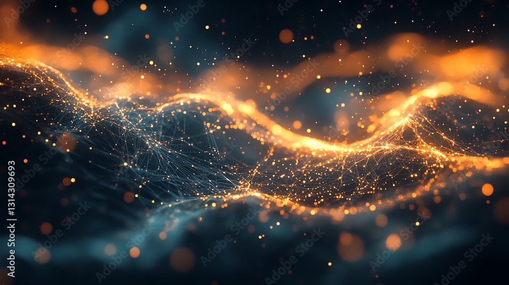 Aufkleber A digital network of user profiles connected by flowing, glowing lines, illustrating the constant movement of information in an interconnected environment