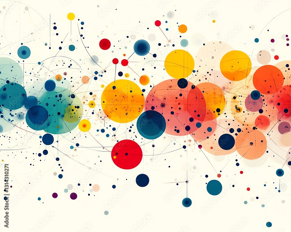 Leinwandbilder A dynamic abstract pattern with colorful circles interconnected by lines, forming a captivating and complex visual design with a modern feel