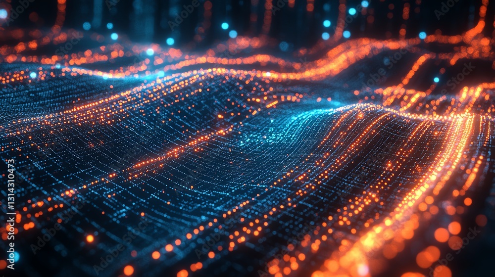 Aufkleber A futuristic digital network showing user profiles connected by dynamic, glowing data streams, illustrating the connectivity and movement of information across platforms