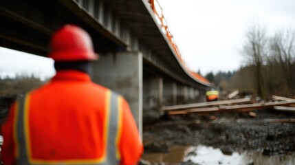 Fototapeta premium Construction worker near bridge