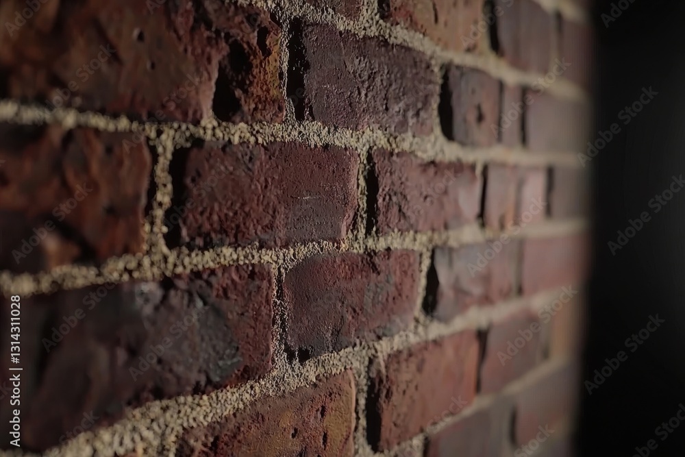 Poster close-up perspective of a weathered red brick wall, highlighting the texture and pattern, creating a