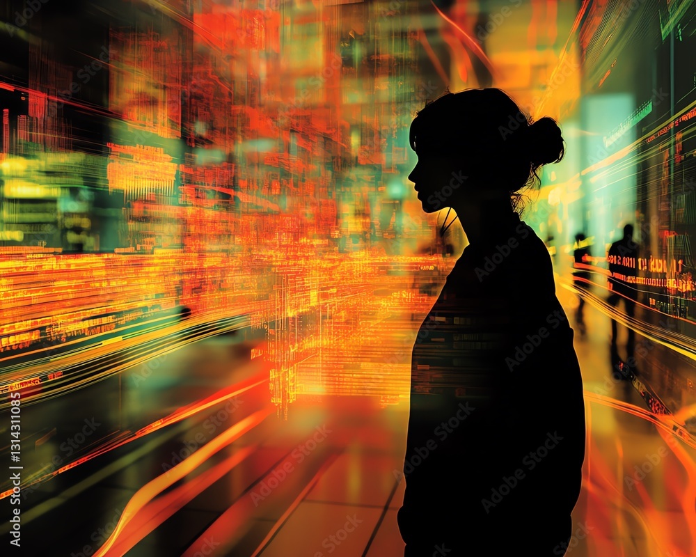 Leinwandbilder a hightech digital scene featuring user profiles linked by bright, flowing lines of data, representi