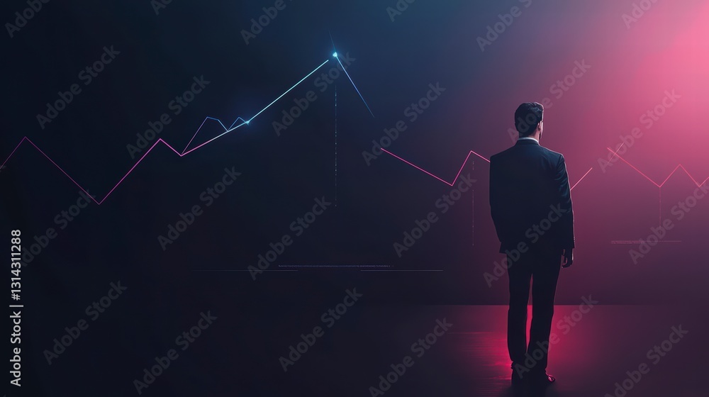 Aufkleber financial foresight: a lone businessperson contemplates complex financial data represented by dynami