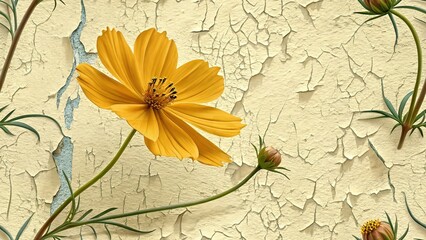 Cosmos Flower on Peeling Wall - AI Background Template