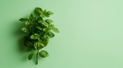 Fresh basil sprig on mint backdrop