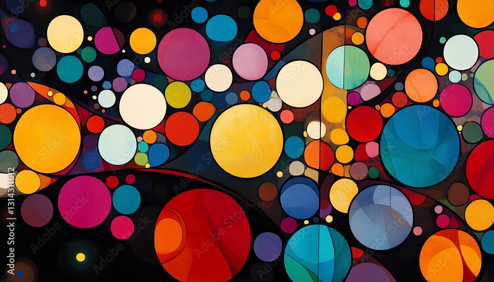 Aufkleber A vibrant and colorful abstract design with various circles connected by lines, forming an intricate and engaging visual pattern
