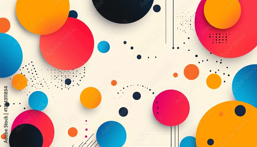Aufkleber A vibrant and colorful abstract design with various circles connected by lines, forming an intricate and engaging visual pattern