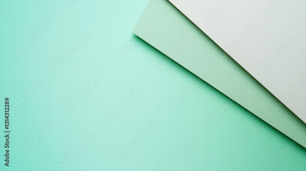 Poster abstract minimalism: a soft, cool turquoise background with subtle gradients, featuring two layered 