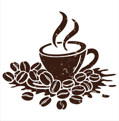 Hand-Drawn Coffee Beans & Cups Rustic Silhouette clean design