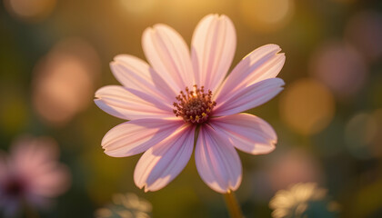 Obraz premium Captivating Pink Cosmos Flower in Soft Sunlight Detailed Macro Shot
