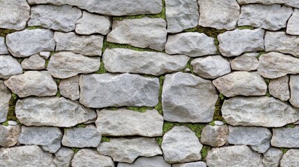Rock Wall Texture Gray Stones and Green Moss, Natural Design, Textures, Background Stone Wall Close-Up Rock