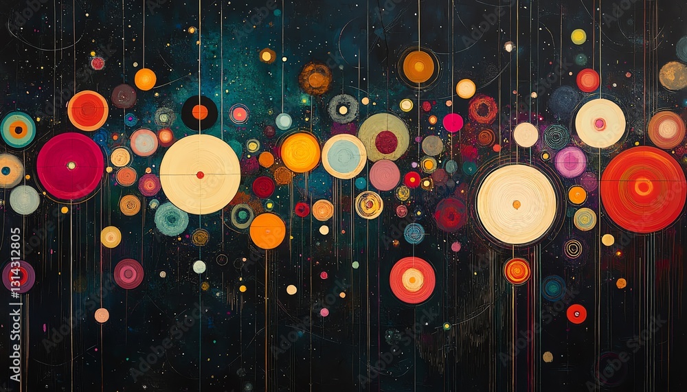 Aufkleber A visually stunning abstract design with various colored circles connected by lines, creating an intricate and vibrant pattern