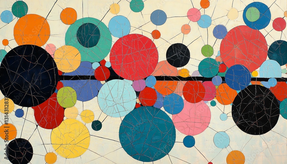 Poster A visually stunning abstract design with various colored circles connected by lines, creating an intricate and vibrant pattern