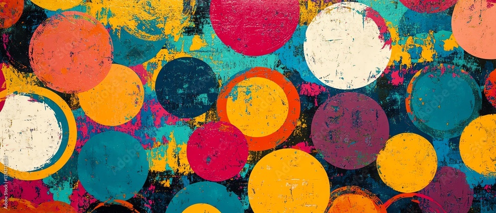 Poster An abstract, colorful design of circles connected by lines, creating an engaging and visually stimulating pattern filled with vibrant, energetic hues