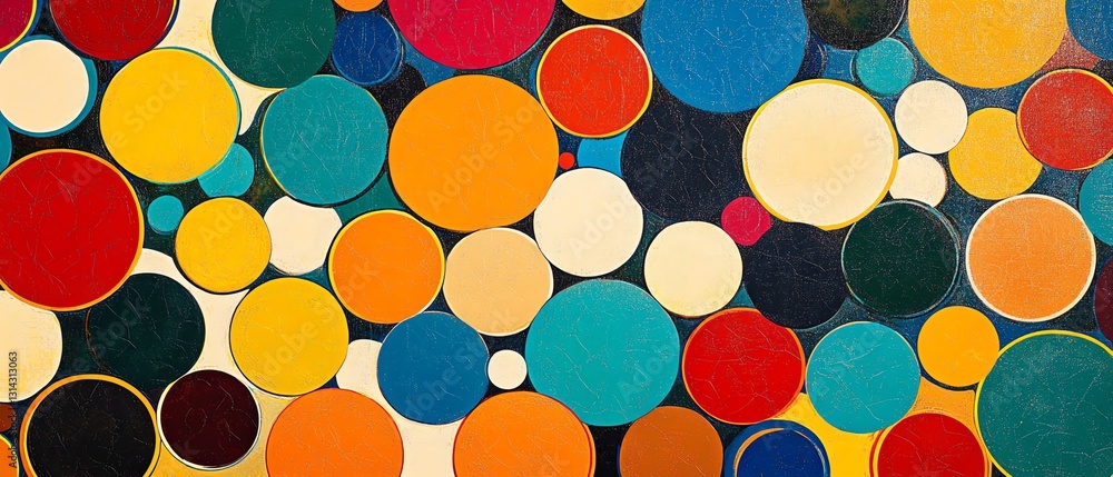 Poster An abstract, colorful design of circles connected by lines, creating an engaging and visually stimulating pattern filled with vibrant, energetic hues