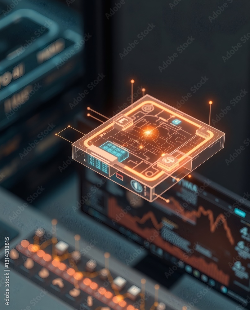 Aufkleber futuristic computer component showcasing intricate circuit board design with neon lights
