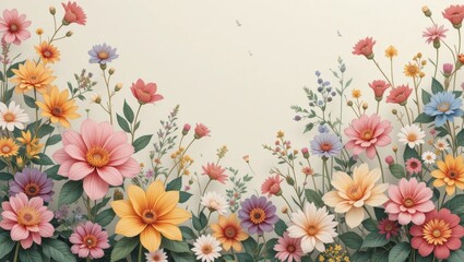 Colorful Floral Arrangement Featuring Vibrant Blooms in a Soft Pastel Background