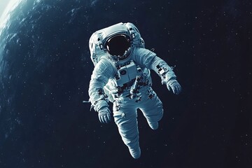 Celestial Voyager: A lone astronaut floats serenely in the vast expanse of space, dwarfed by the majestic planet Earth. The image evokes a sense of wonder and the endless possibilities of exploration.