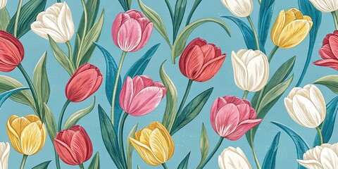 Double Exposure Tulips - Floral Spring Background