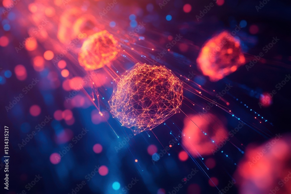 Poster futuristic technology network connection with glowing nodes and lines. scientific concept for big da