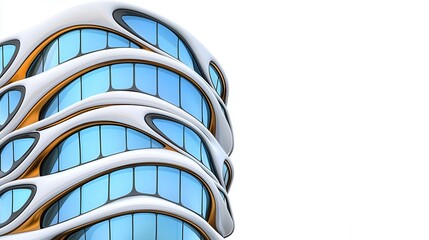 Modern Architectural Design with Curved Facade and Reflective Glass Windows