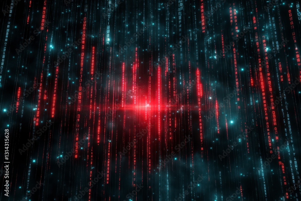 Poster digital streams of data falling through cyberspace, data rain background. hi-tech technology concept