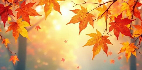 Abstract watercolor autumn leaves in vibrant orange and yellow hues , vintage, autumn background