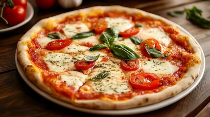 Delicious margherita pizza with fresh basil and cherry tomatoes